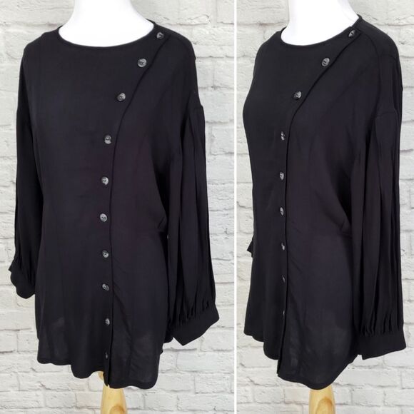 Free People Black Asymmetric Button Front Tunic Size XS - Picture 3 of 8